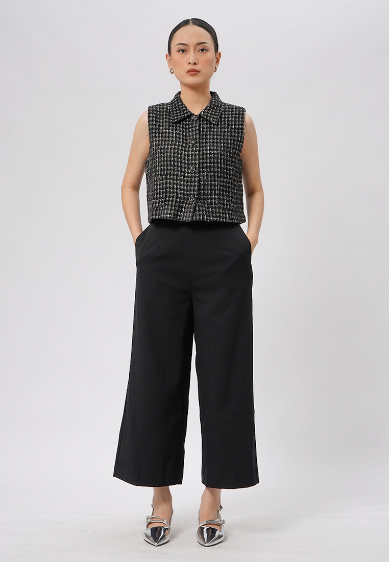Tweed Collared Crop Vest Black