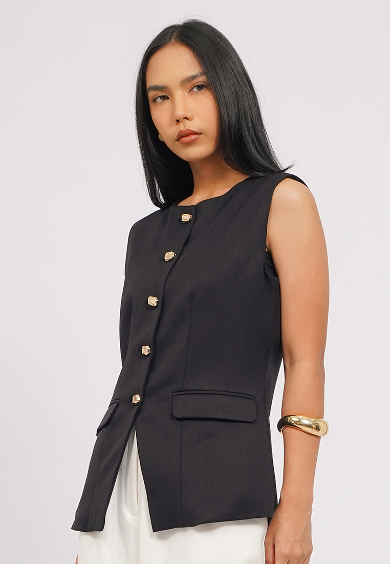 Buttoned Long Sleeve Vest