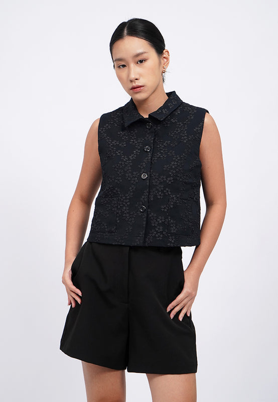 Jacquard Crop Vest with Collar