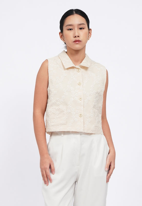 Jacquard Crop Vest with Collar