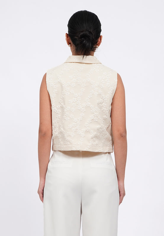 Jacquard Crop Vest with Collar