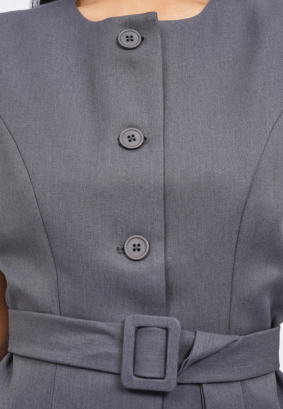 Round Neck Vest with Belt Details