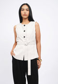 Round Neck Vest with Belt Details