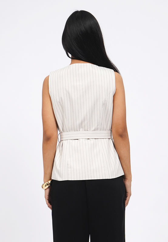Round Neck Vest with Belt Details