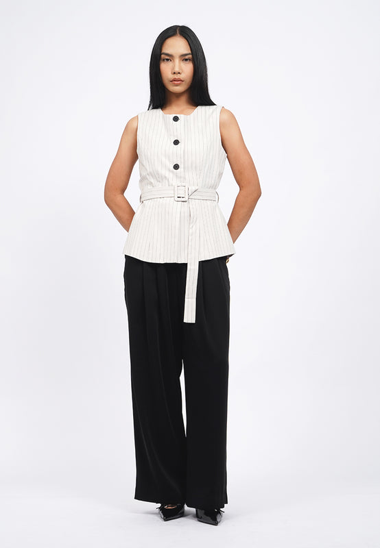 Round Neck Vest with Belt Details