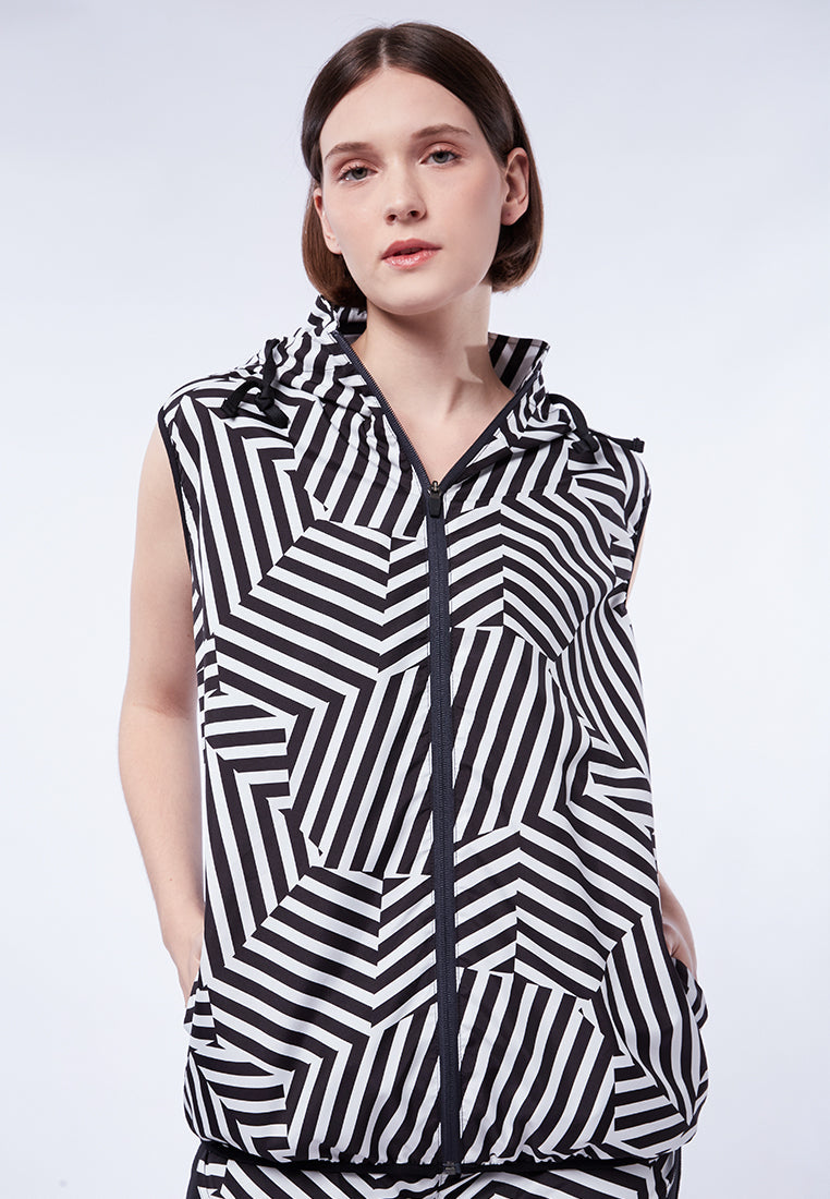 Printed Water Repellent Hoodie Vest