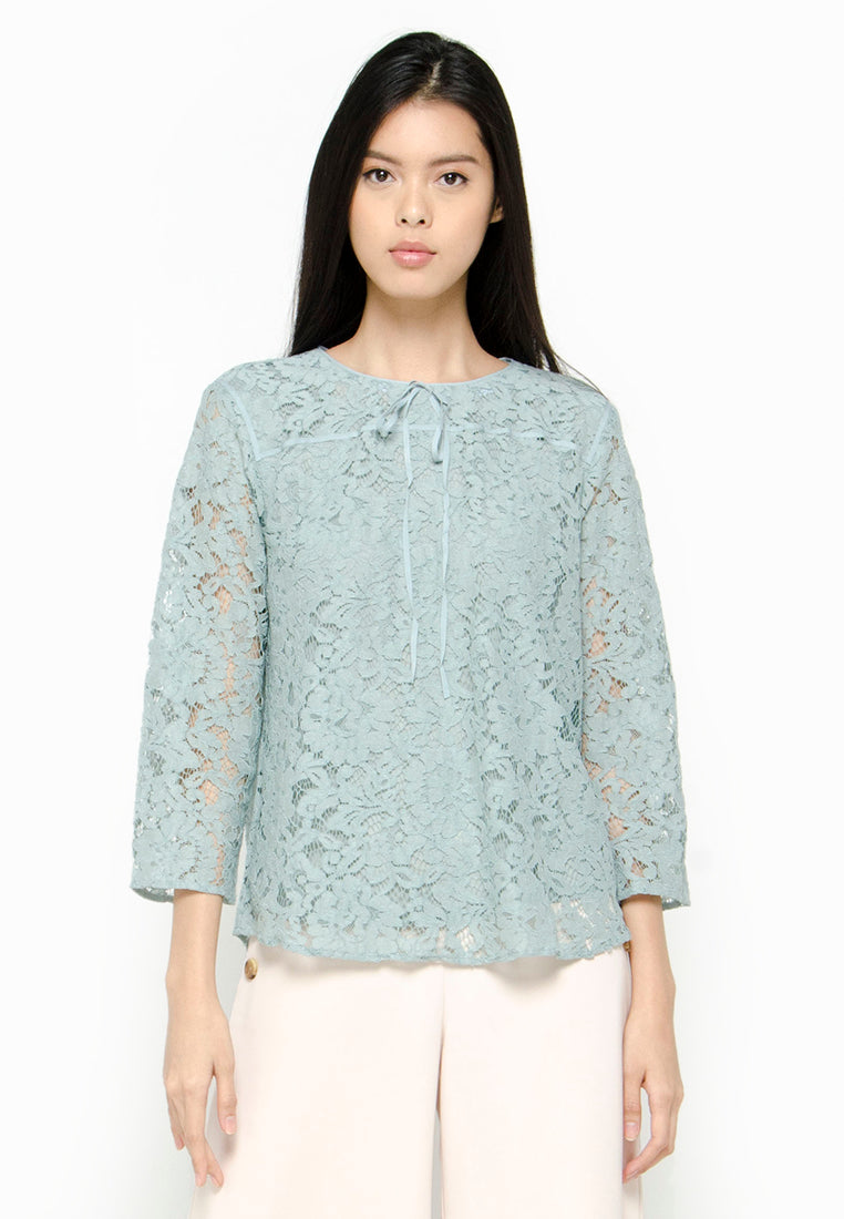 Lace Blouse with Taped Ribbon Detail