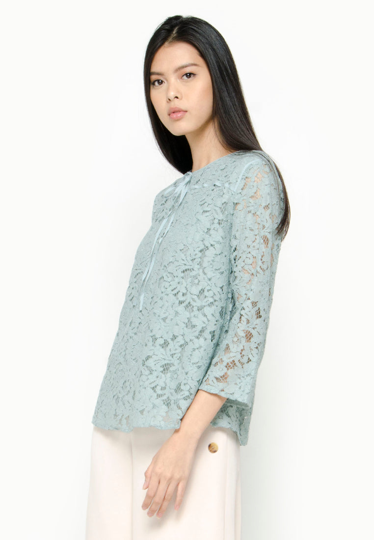 Lace Blouse with Taped Ribbon Detail
