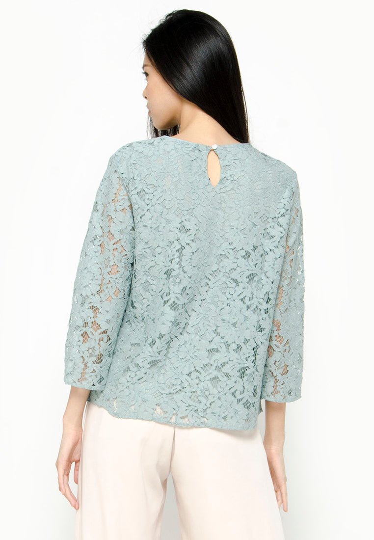 Lace Blouse with Taped Ribbon Detail