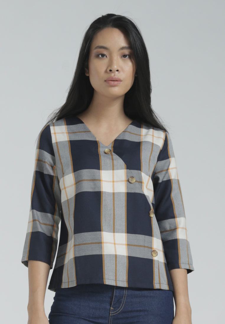 Buttoned Check Blouse
