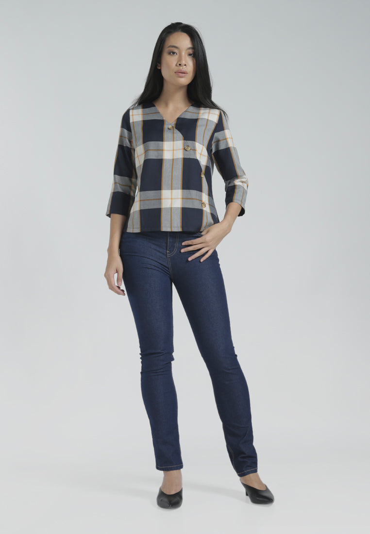 Buttoned Check Blouse