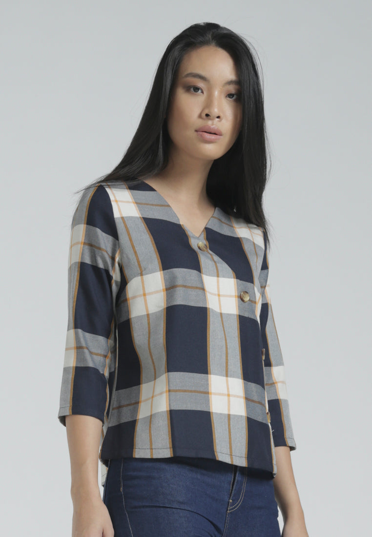 Buttoned Check Blouse