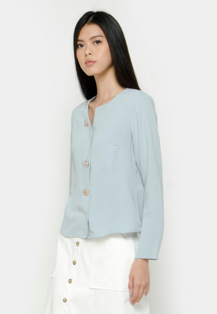 Blouse with Asymmetrical Front and Gold Buttons