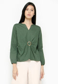 Blouse with Horn Button Buckle