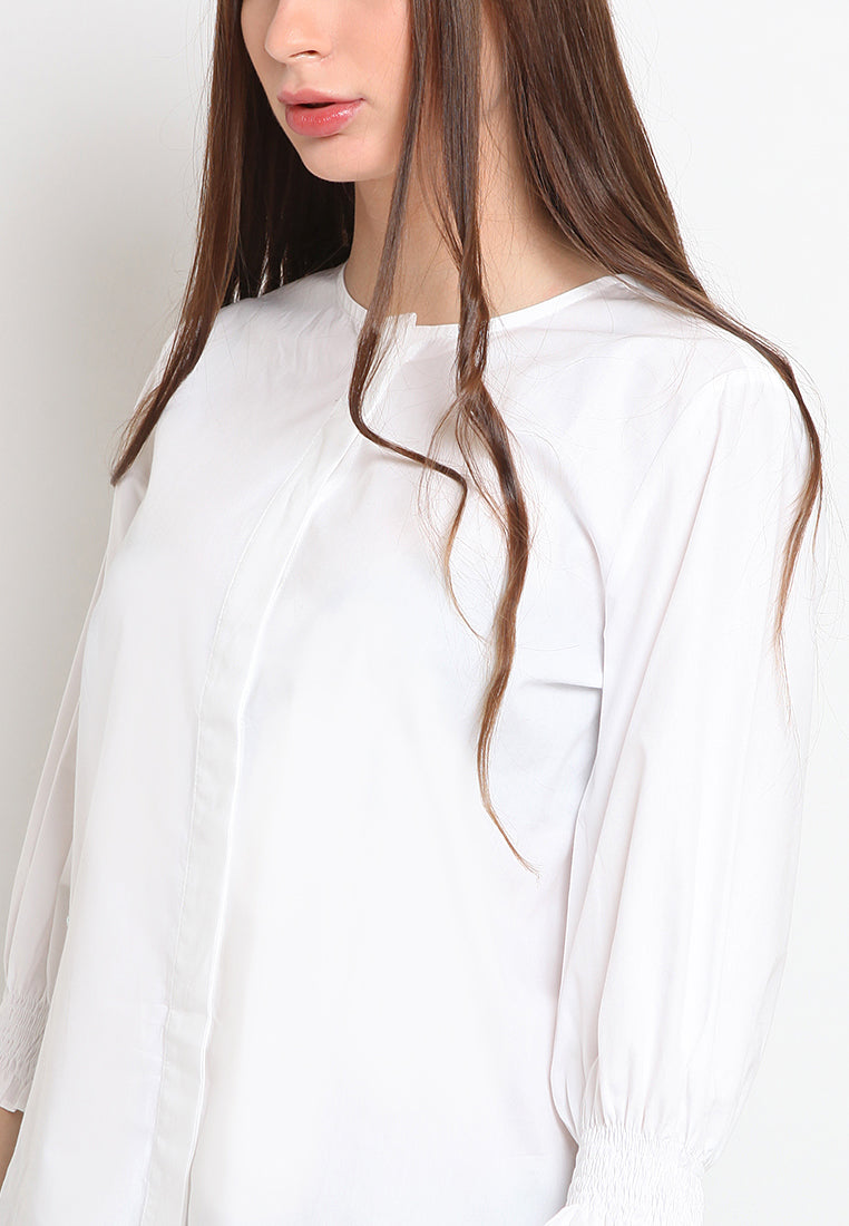 Balloon Sleeves Round Neck Blouse