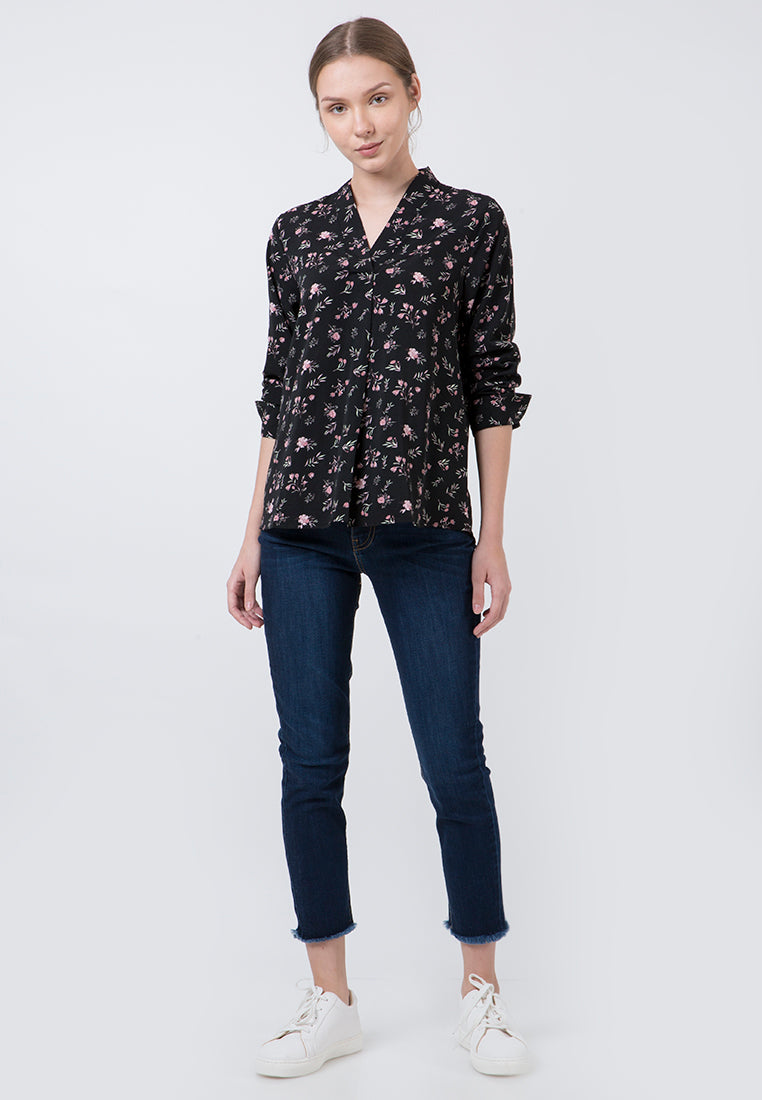 Floral Black Blouse Femme 20D004