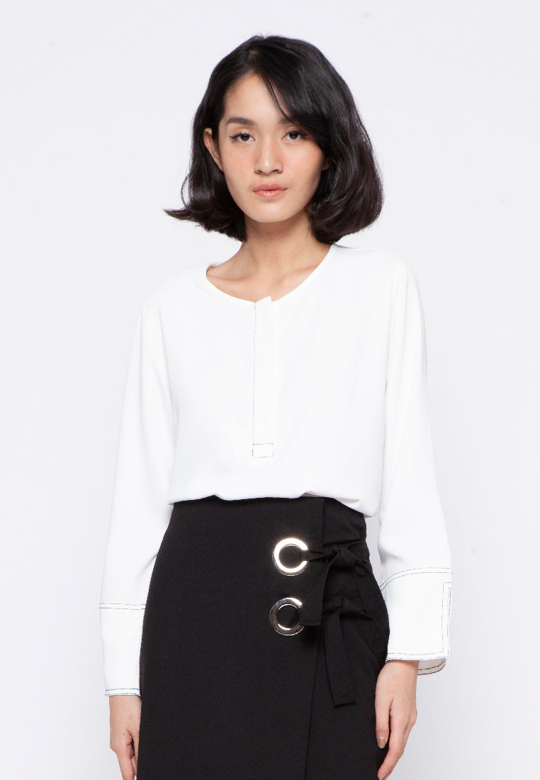 Blouse with Contrast Stitching