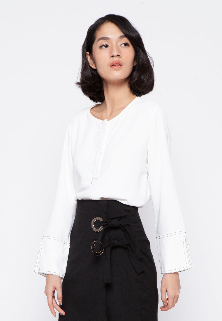 Blouse with Contrast Stitching