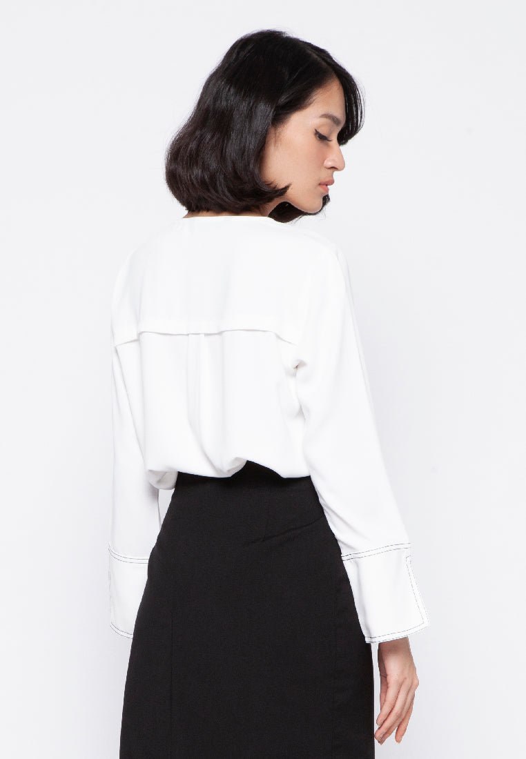 Blouse with Contrast Stitching