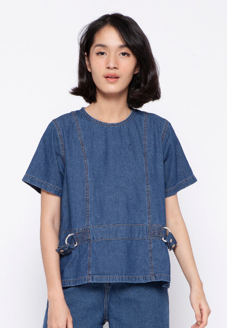 Denim Blouse with Side Rings