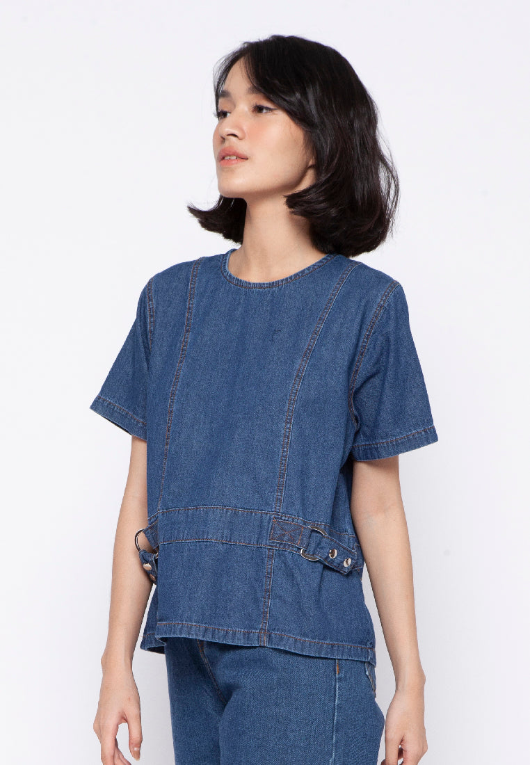 Denim Blouse with Side Rings