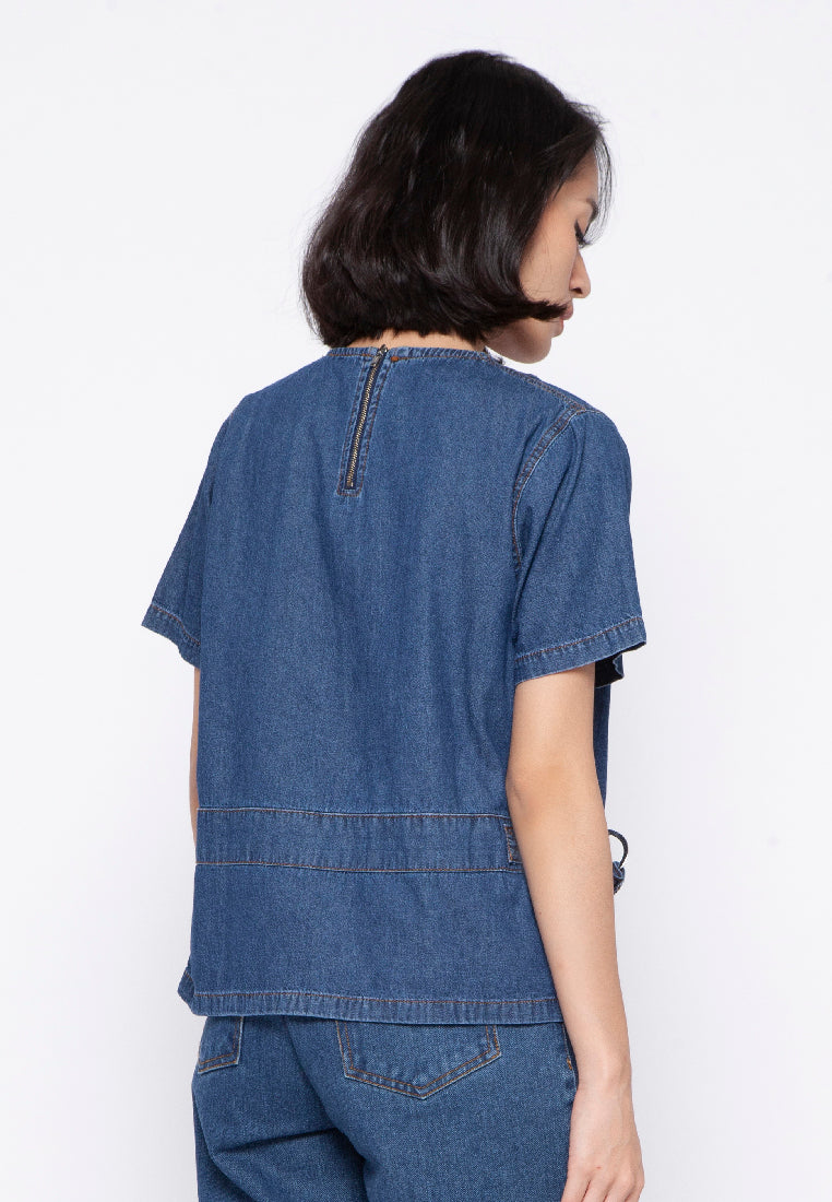 Denim Blouse with Side Rings