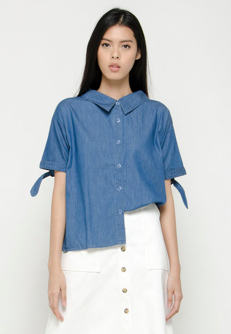 Boxy Chambray Blouse with O-ring Detail