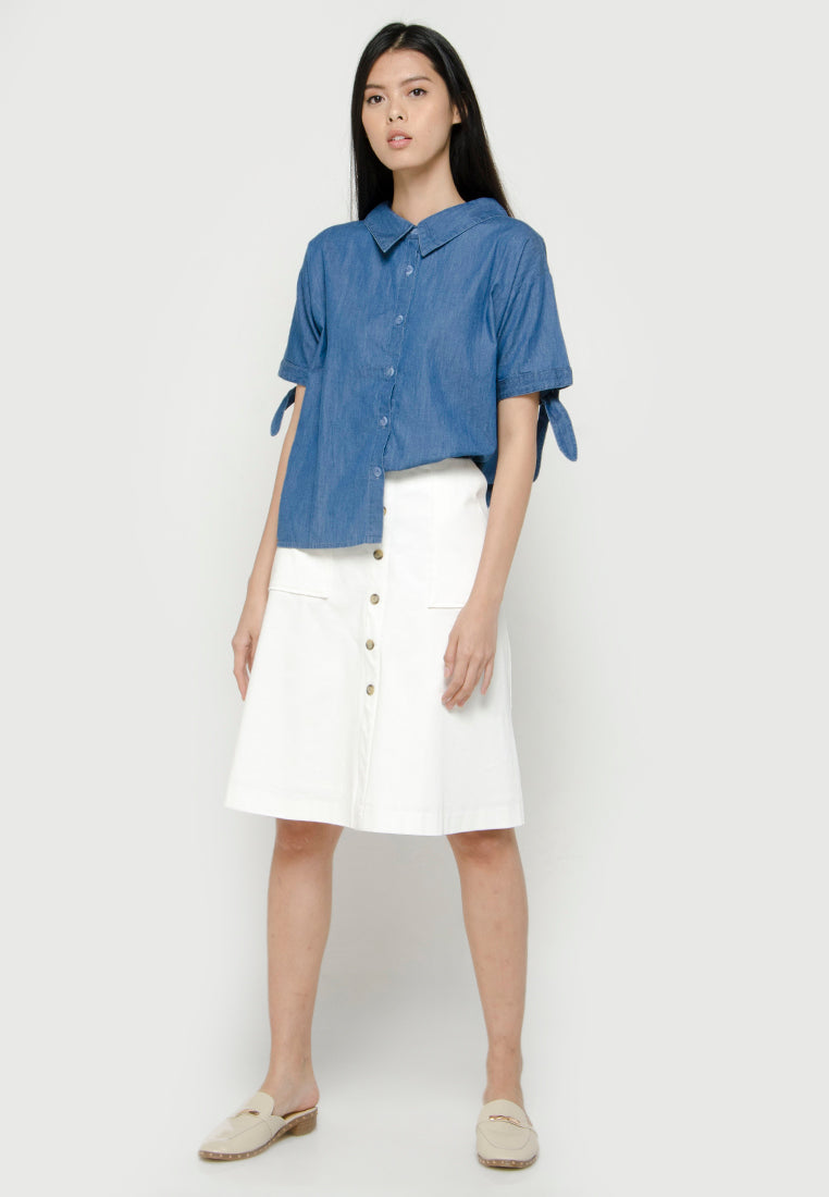 Boxy Chambray Blouse with O-ring Detail