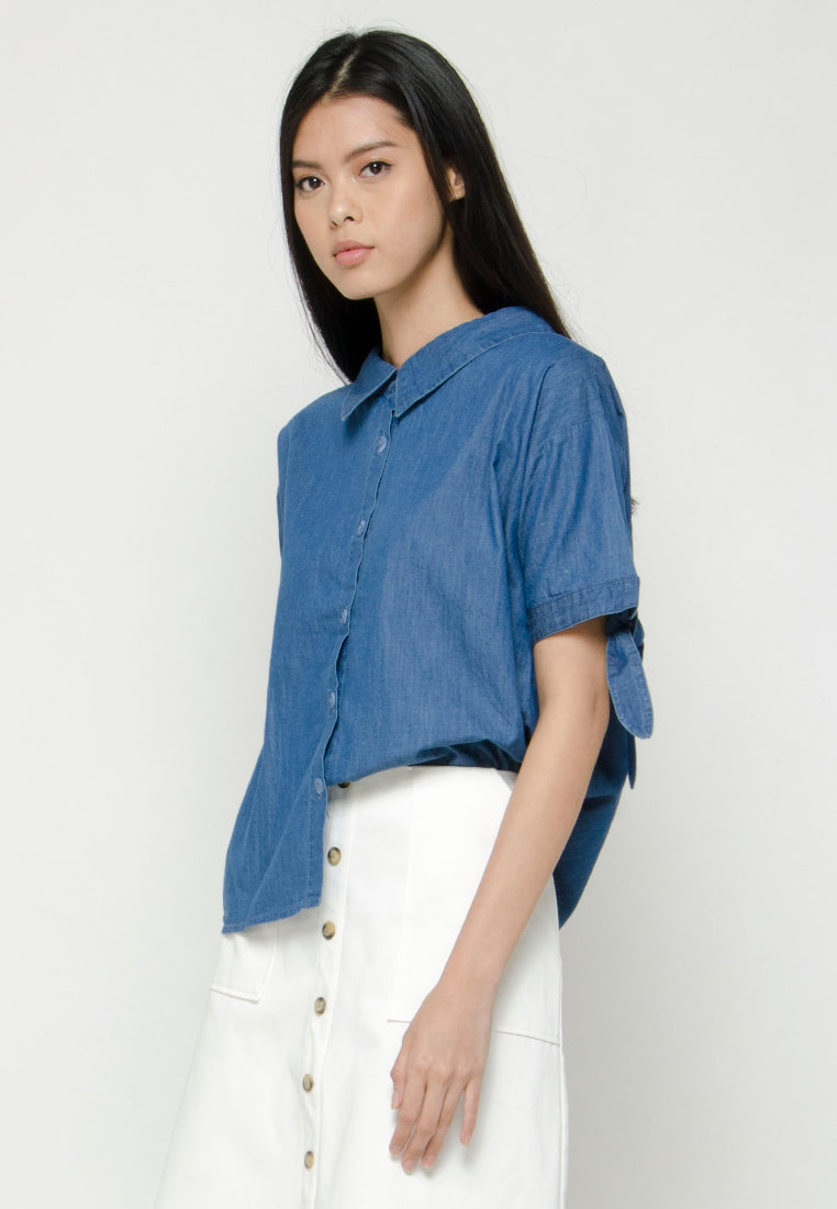 Boxy Chambray Blouse with O-ring Detail