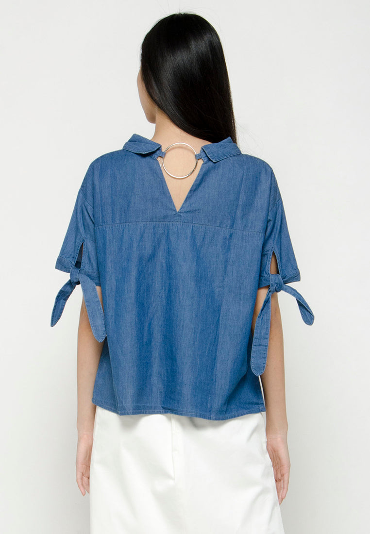 Boxy Chambray Blouse with O-ring Detail