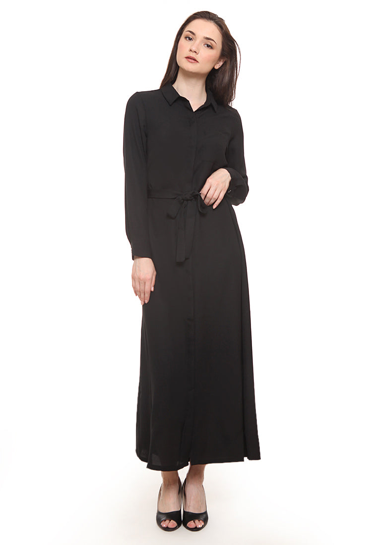 Belted maxi shirt dress