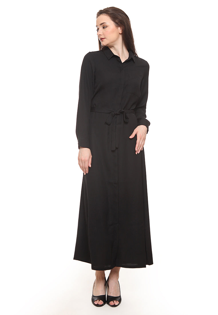 Belted maxi shirt dress
