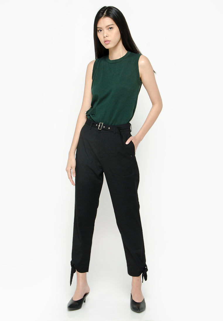 Belted Pants with Tied Hem
