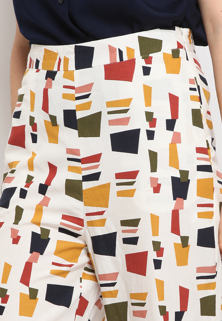 Straight wide printed trouser