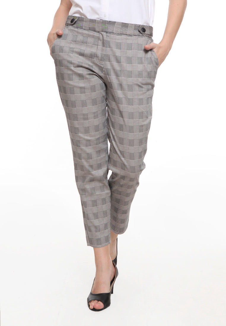 Checked Crop Pants with Button Detail