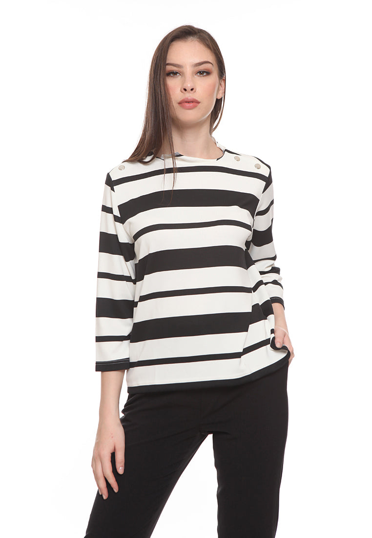 Striped 3/4 sleeve T-shirt