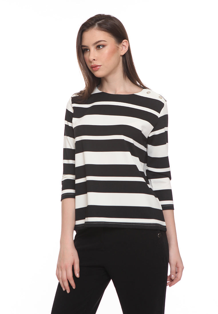 Striped 3/4 sleeve T-shirt