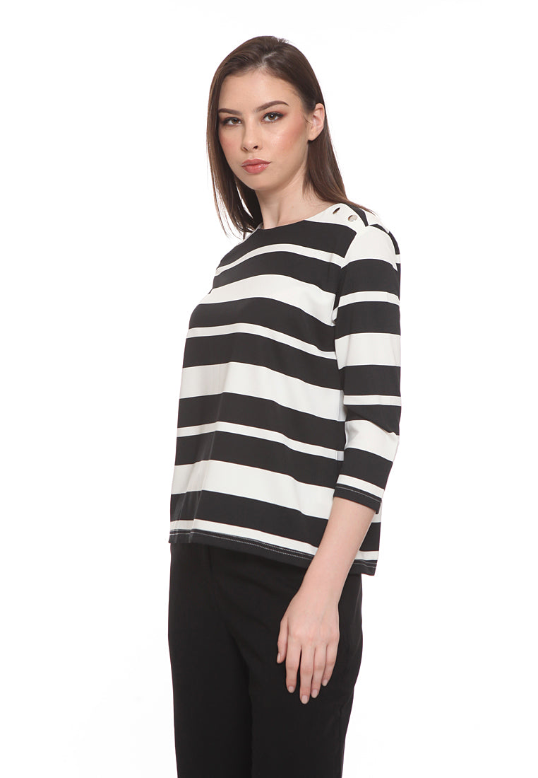 Striped 3/4 sleeve T-shirt