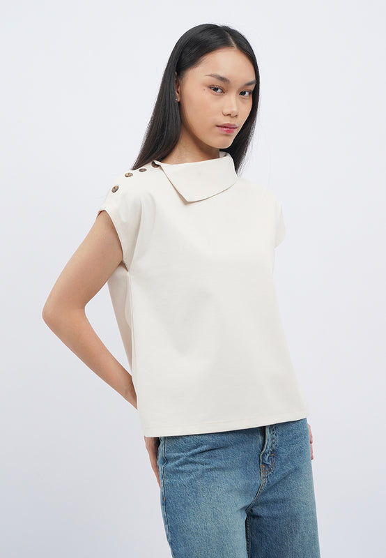 Asymmetric Collar Short Sleeve Top