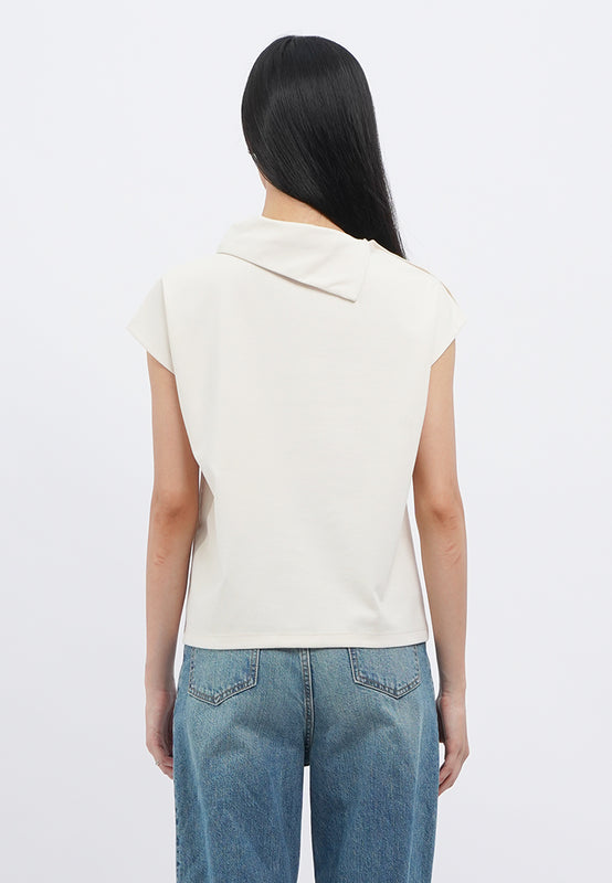 Asymmetric Collar Short Sleeve Top