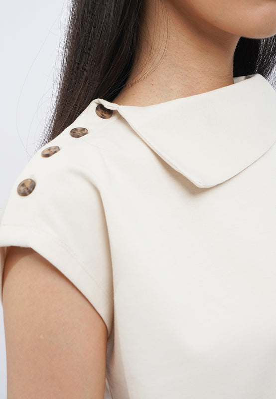 Asymmetric Collar Short Sleeve Top