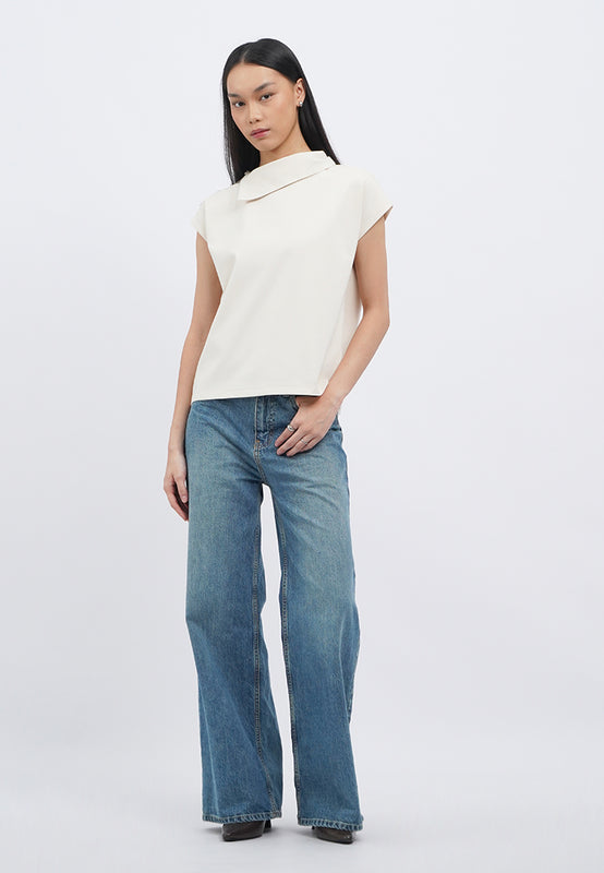 Asymmetric Collar Short Sleeve Top