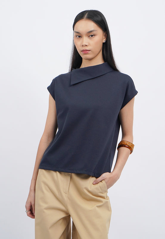 Asymmetric Collar Short Sleeve Top