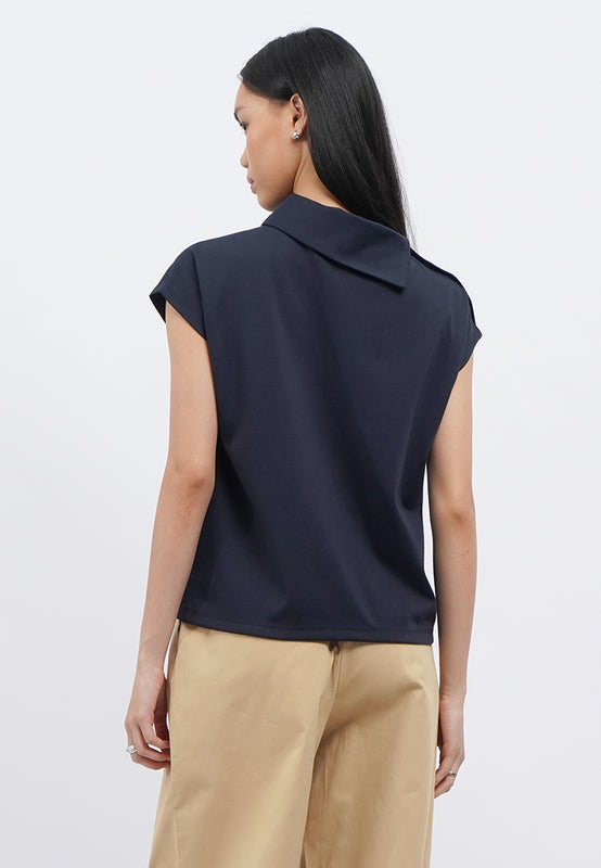 Asymmetric Collar Short Sleeve Top