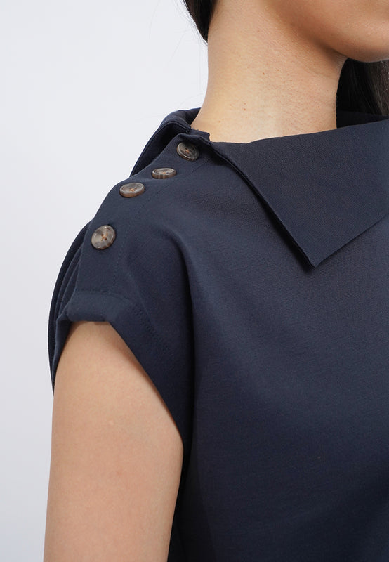 Asymmetric Collar Short Sleeve Top