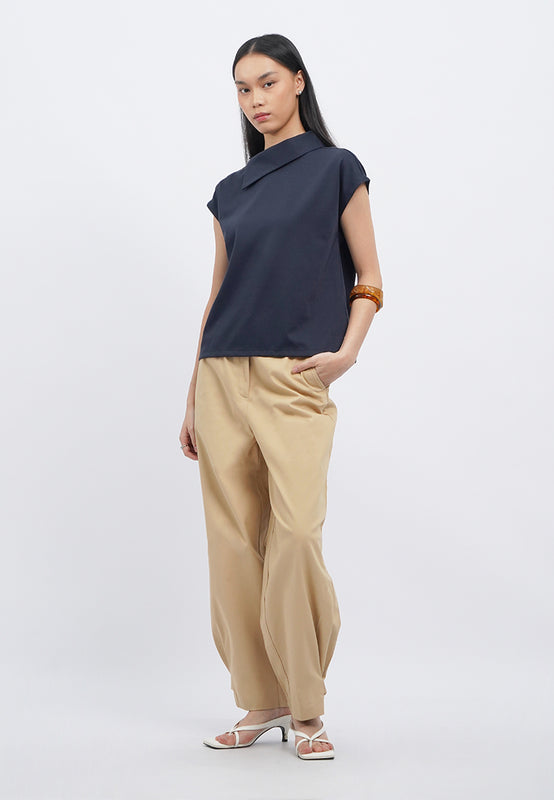 Asymmetric Collar Short Sleeve Top