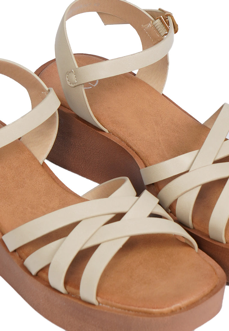 Strappy Wedges Sandals Cream