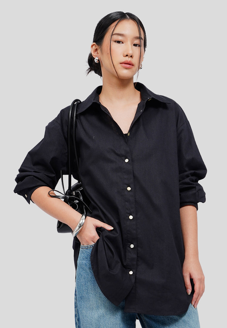 Linen-Blend Oversized Shirt