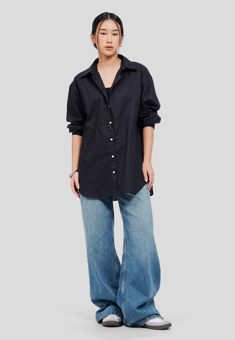 Linen-Blend Oversized Shirt