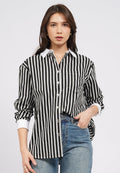 Contrast Collar Long Sleeve Stripe Shirt